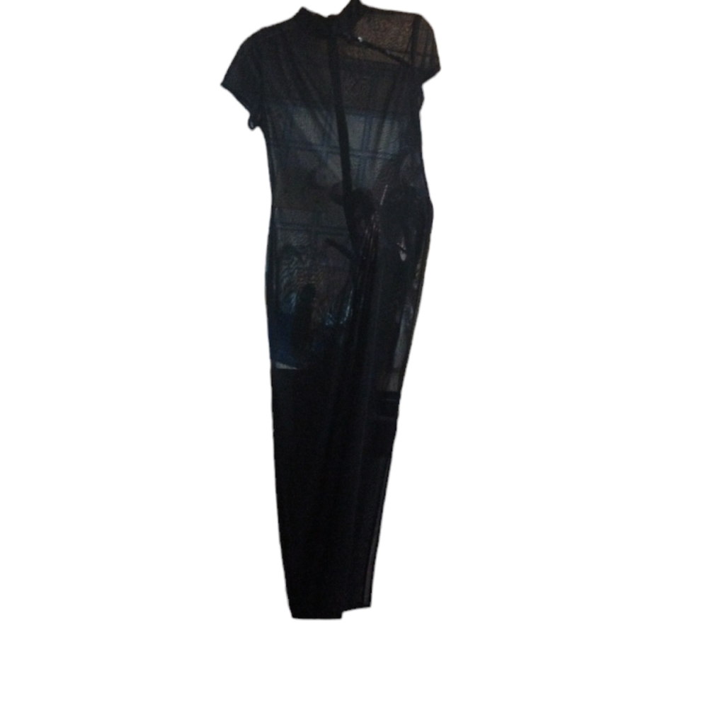 Mesh sheer bodycon maxi dress with mandarin collar